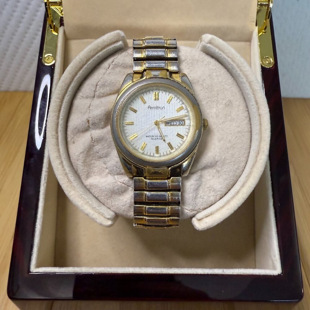 Vintage Armitron Two Tone Day Date Stretch Watch 20/1496-1501, 35mm